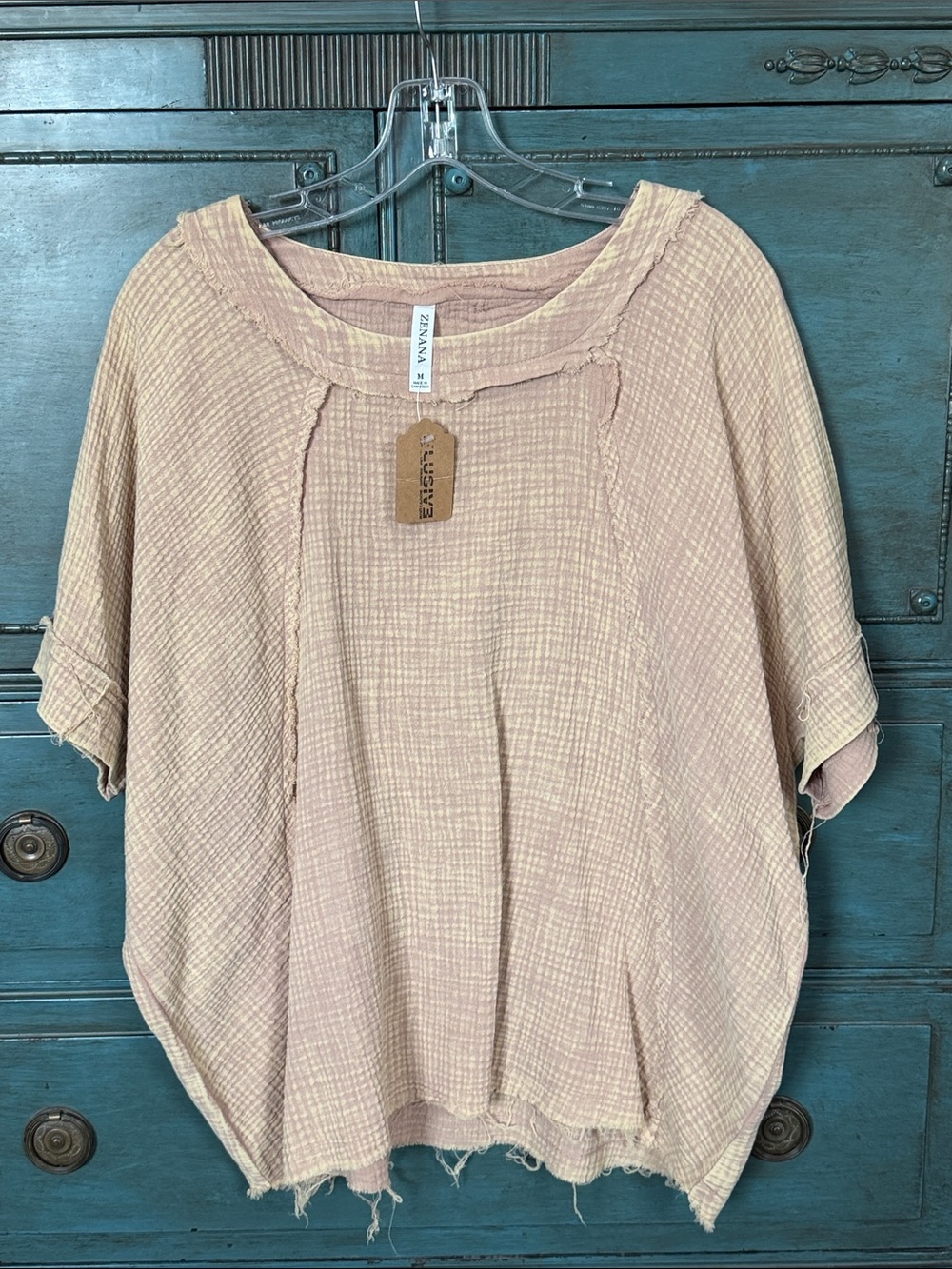 Zenana Women's Washed peach Gauze Scoop Neck Top Size M